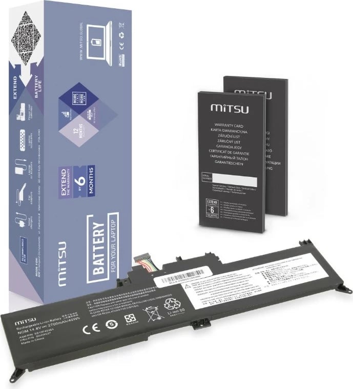 Bateri laptop Mitsu BC/LE-X380 për Lenovo ThinkPad Yoga 260 370 X380, 2700 mAh, 14.8V, e zezë