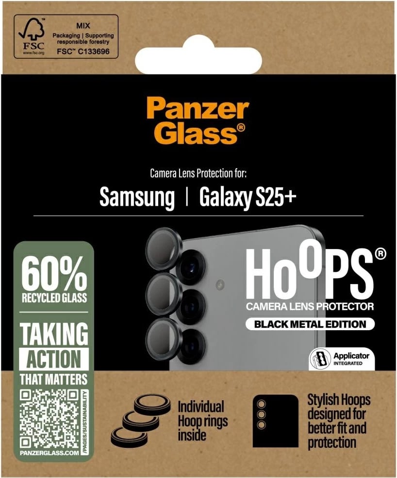 Mbrojtës lente PanzerGlass Hoops për Samsung Galaxy S25+, Zi