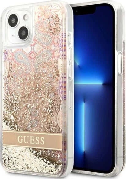 Mbështjellës Guess Paisley Liquid Glitter për iPhone 13 mini 5.4", Gold