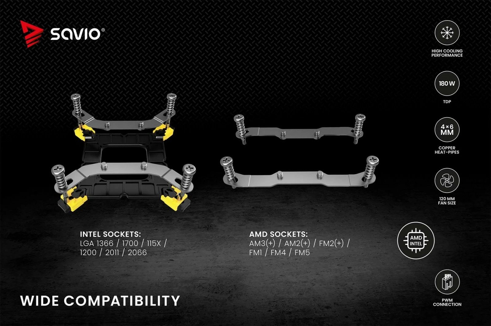 Ftohës procesori Savio Vortex X2 Black, 120 mm, 4-pin, për Intel/AMD, i zi