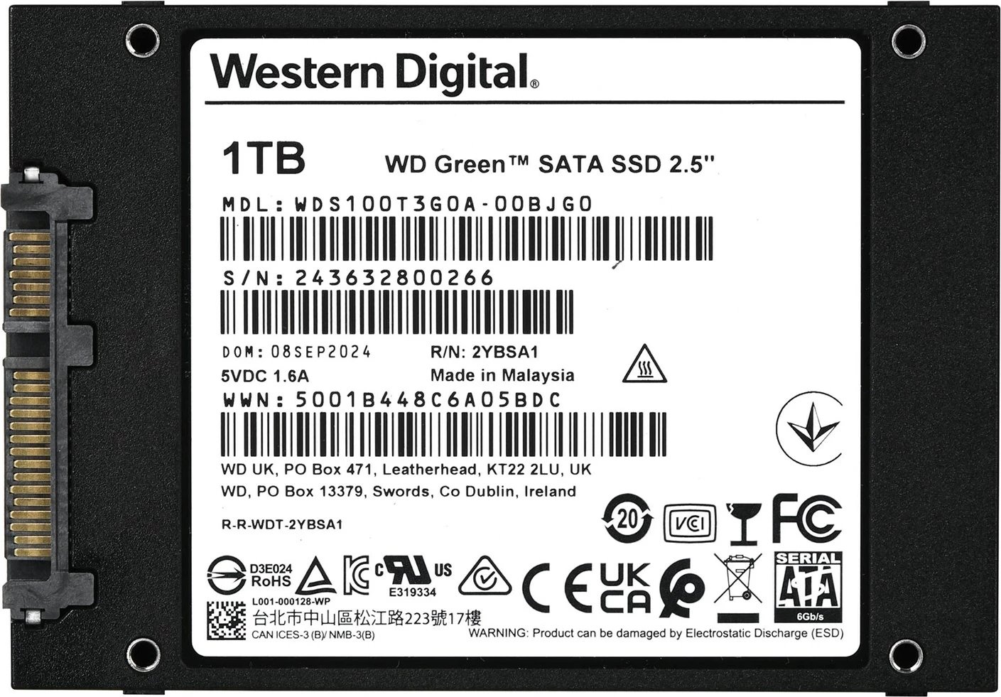 SSD WD Green 1TB 2.5", SATA III, SLC