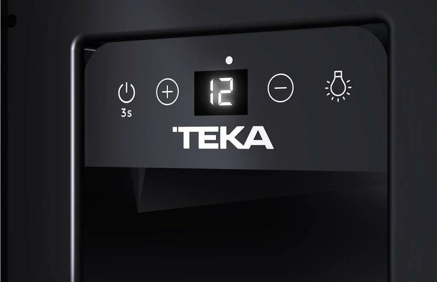 Ftohës vere i inkastrueshëm, TEKA, RVU 10008 GBK (113610003), 8 shishe, display dhe kontroll elektronik, LED, klasa G, i zi