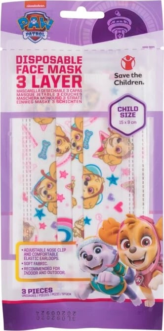 Maskë fytyre dhe respirator për fëmijë Nickelodeon Paw Patrol Skye, 3 copë