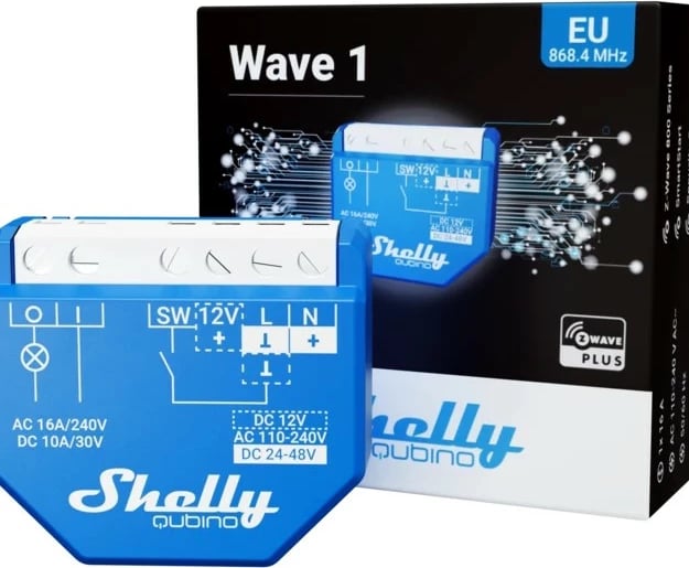 Smart switch Shelly Qubino Wave 1, 25 dBmW, Z-Wave, 868.4 MHz, 40 m, Blue