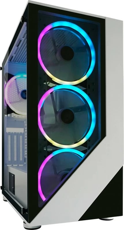 Kasë LC-Power Gaming 803W RGB, Midi Tower, xham i temperuar, e zezë/e bardhë