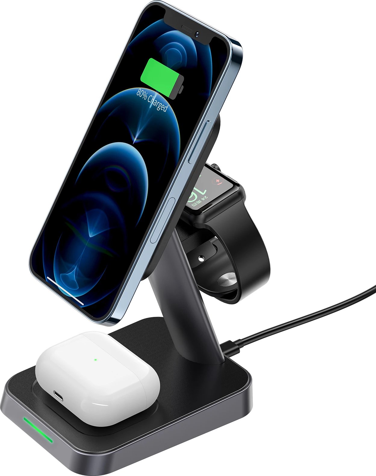 Karikues wireless Acefast E3, 15W, për iPhone me MagSafe, Apple Watch dhe AirPods, i zi