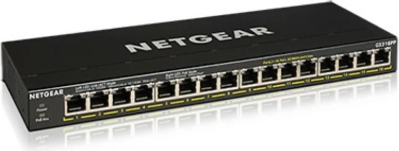 Switch NETGEAR GS316PP, Gigabit Ethernet, 16 porte, PoE, i montueshëm në raft, i montueshëm në mur