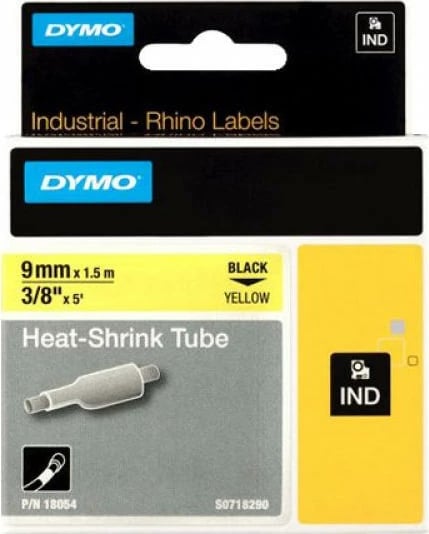 Tub tkurrës për etiketim kabllosh, Dymo RhinoPRO 18054, 9mm x 1.5m, e zezë në të verdhë
