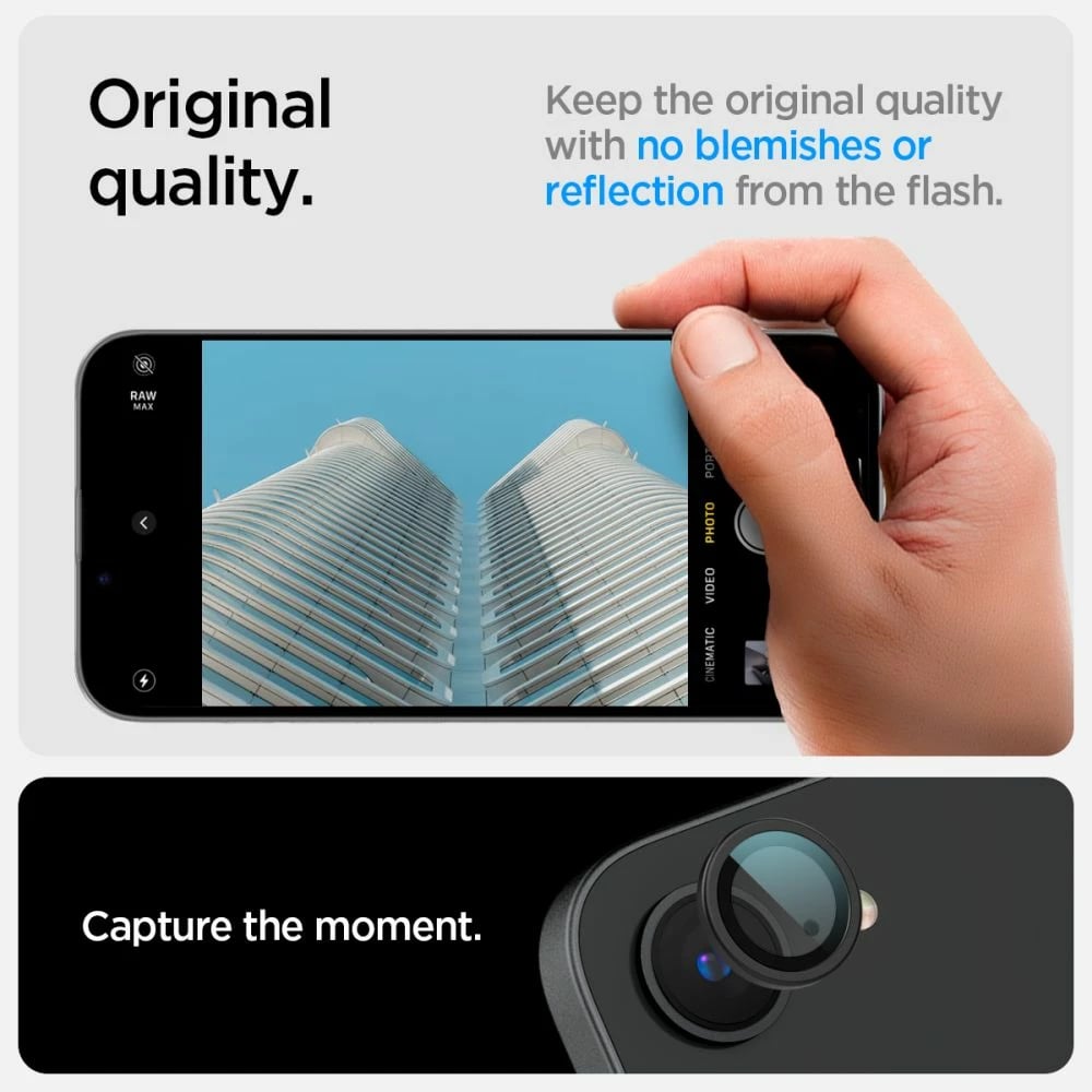 Mbrojtës xhami për kamerë Spigen Optik Pro GLAS.TR Ez Fit, për iPhone 16e, 2 copë, Zi