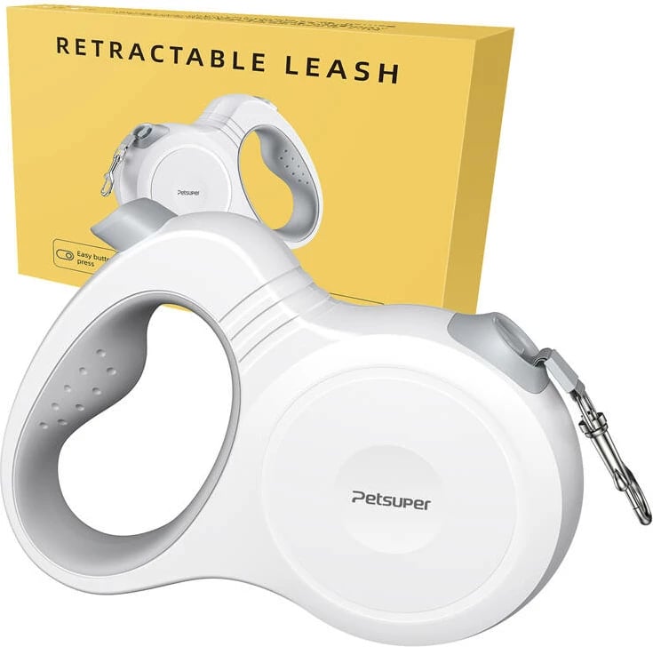 Litar automatik për qen Petsuper PL01, 5m, i bardhë