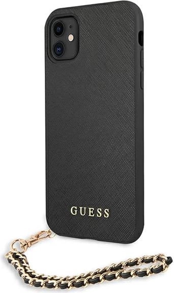 Mbështjellës Guess Saffiano Chain për iPhone 11/Xr 6.1", i zi
