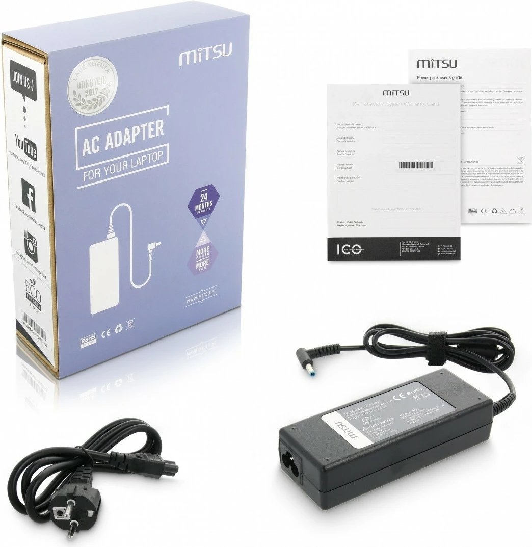 Karikues laptop Mitsu ZM/HP195462, 19.5V 4.62A, 90W, për HP, i zi