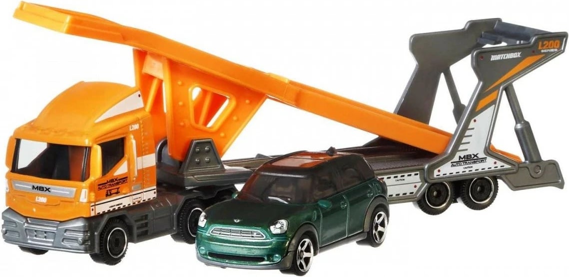 Set lodrash Matchbox Mattel GBK70/HLM87, kamion transportues me makinë 1:64, plastikë, ngjyra të përziera