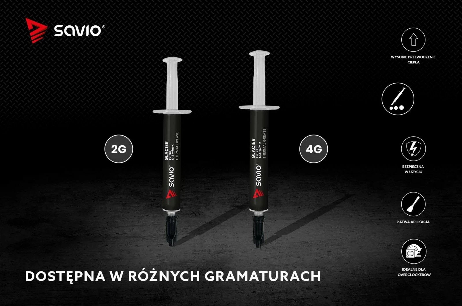 Pastë termike Savio TG-03, 2g, 13.5 W/mK, e zezë