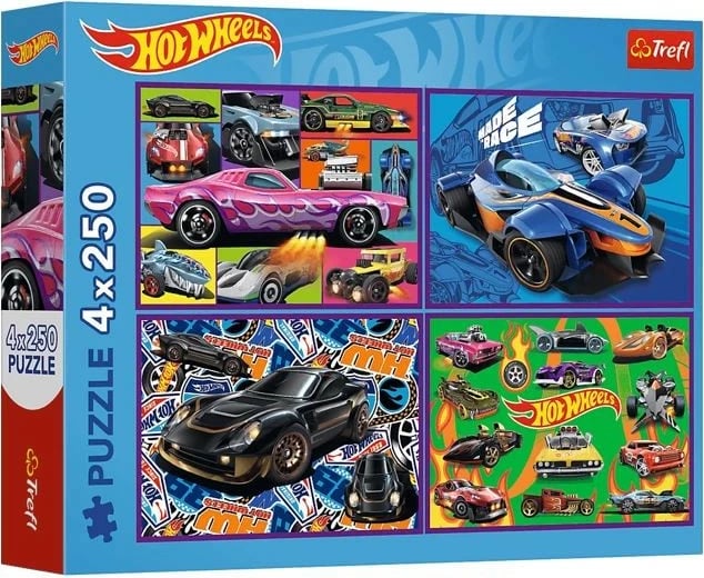 Puzzle Hot Wheels Trefl 4x250 pjesë, për fëmijë