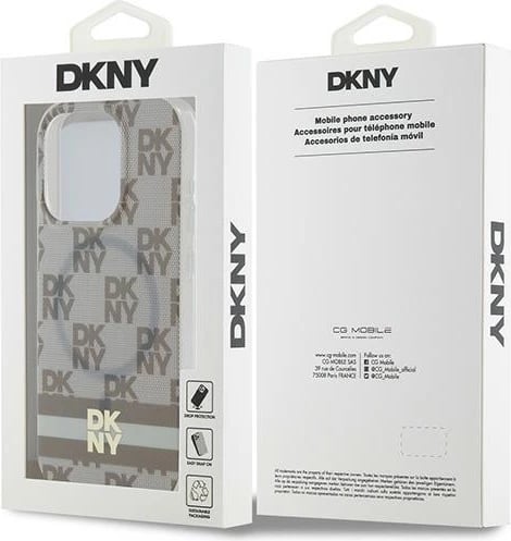 Mbështjellës DKNY IML Checkered Mono Pattern & Printed Stripes MagSafe për iPhone 15 Pro, bezhë