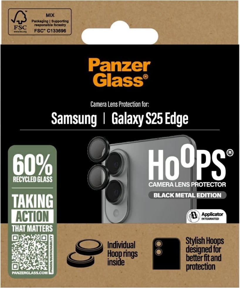 Mbrojtës lentash PanzerGlass Hoops për Samsung Galaxy S25 Edge, xham i temperuar, zi