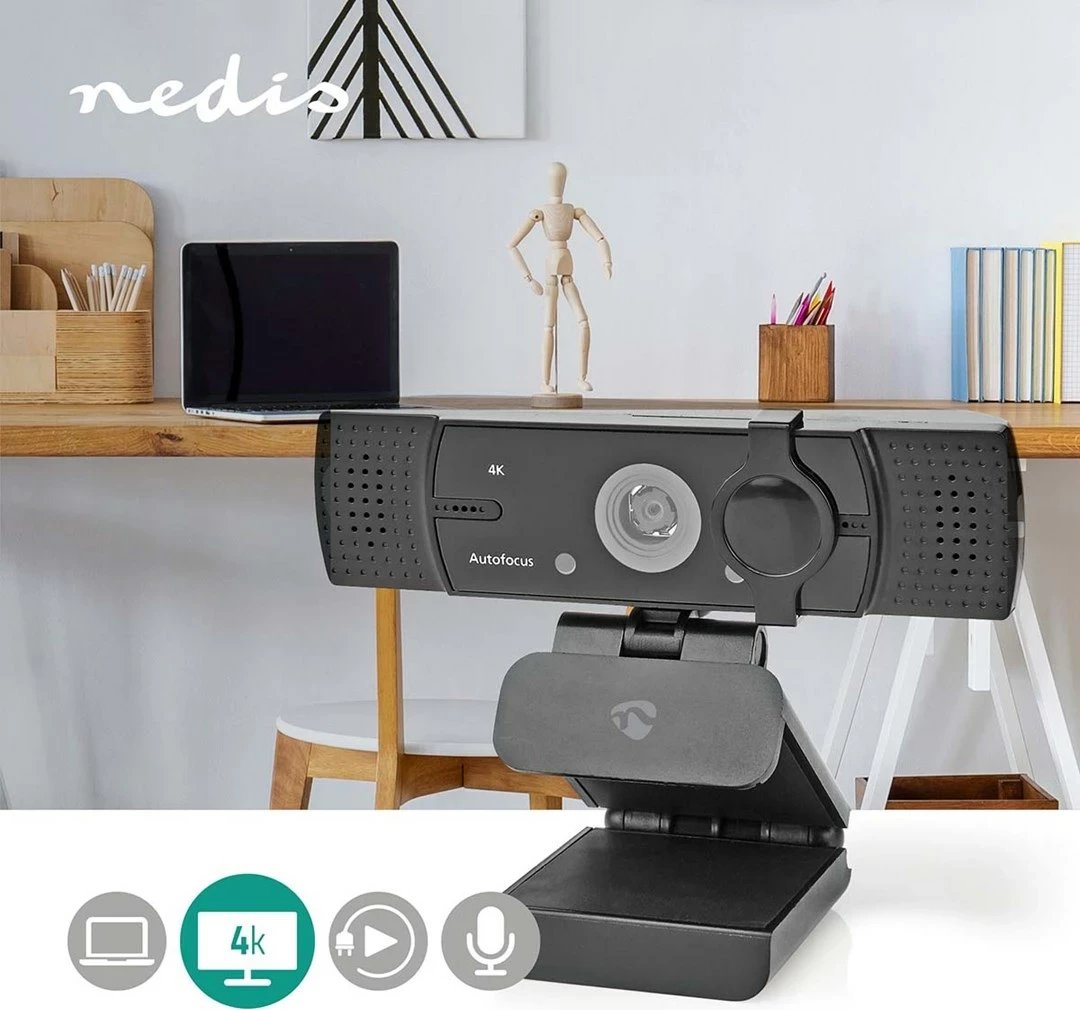Webcam Nedis WCAM120BK, 8.3 MP, 4K, USB 2.0, E zezë