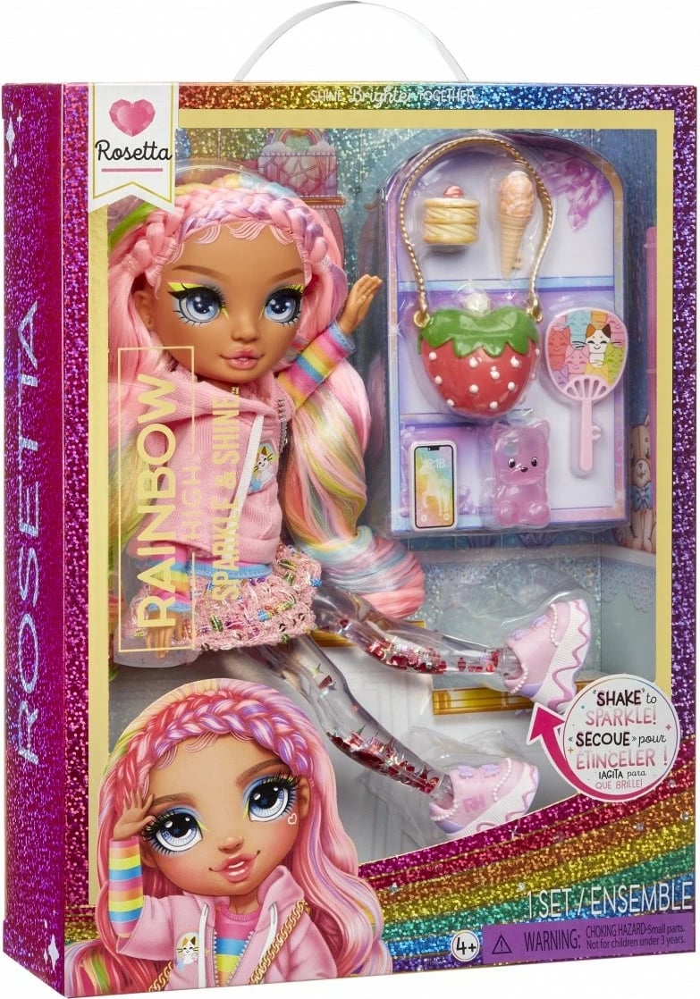 Kukull Rainbow High Sparkle & Shine Rosetta me aksesorë, 11 inç, Rozë