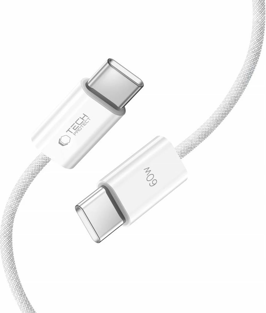 Kabllo USB-C/USB-C Tech-Protect UltraBoost Classic 1m, 60W, e bardhë