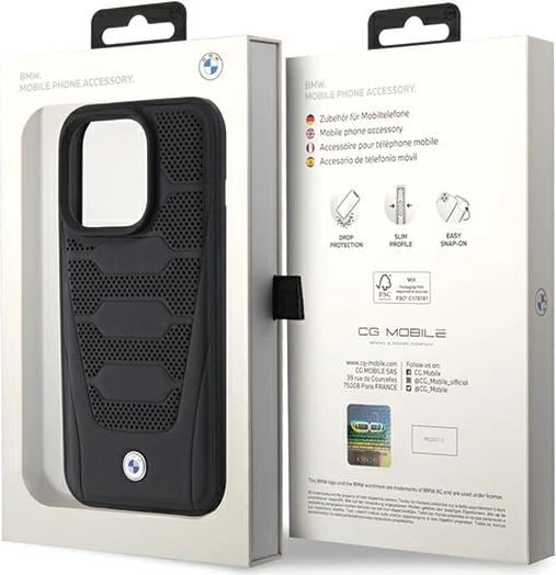 Mbështjellës BMW Leather Seats Pattern për iPhone 15 Pro Max, i zi