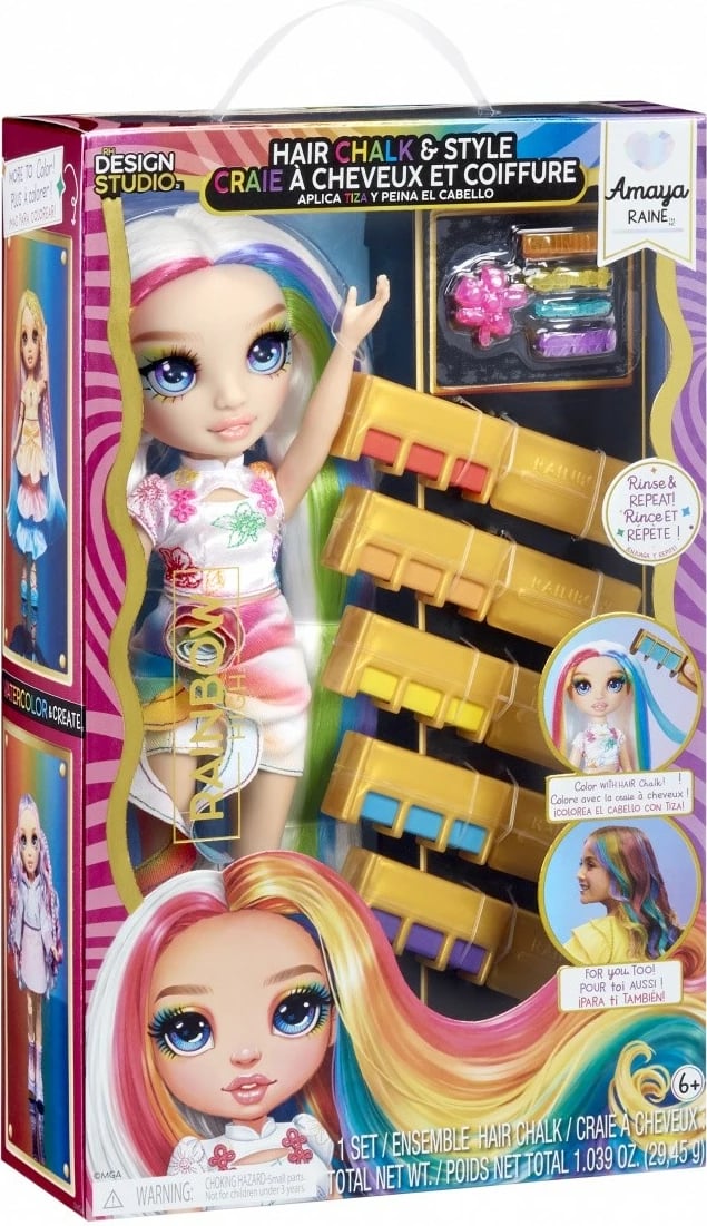 Kukull Rainbow High Amaya me set për stilim flokësh, 11 inch, me ngjyra të ndryshme
