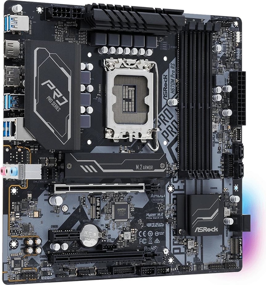 Pllakë amë ASRock H670M Pro RS, Intel, LGA 1700, DDR4-SDRAM, 128 GB