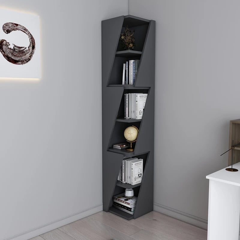 Raft librash kolonial Klaro, ngjyrë antracit, 32x32x165cm