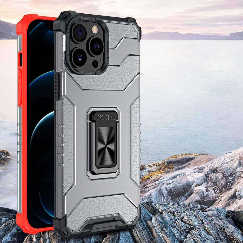 Mbështjellës Hurtel Crystal Ring Case me kickstand për iPhone 13 Pro, e zezë