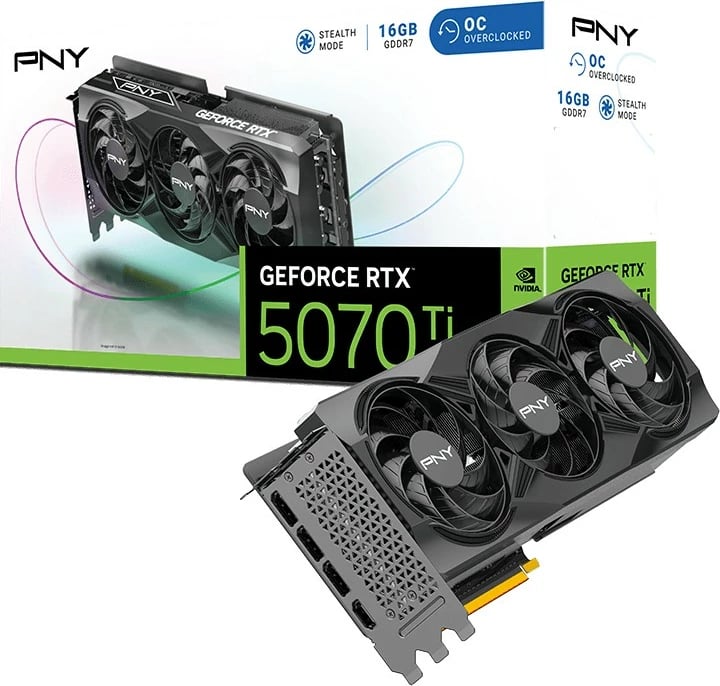 Kartelë grafike PNY RTX 5070 Ti VERTO OC 16GB GDDR7, 3x ventilatorë, PCI Express 5.0