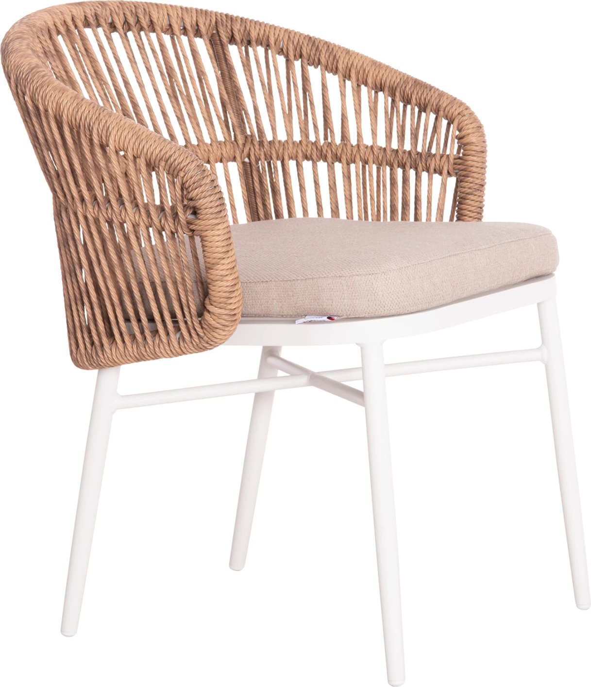 Karrige alumini ALABAMA FH6265.02 ngjyrë e bardhë-P.E. Rattan natyral-jastëk bezhë 58x61x75Hcm