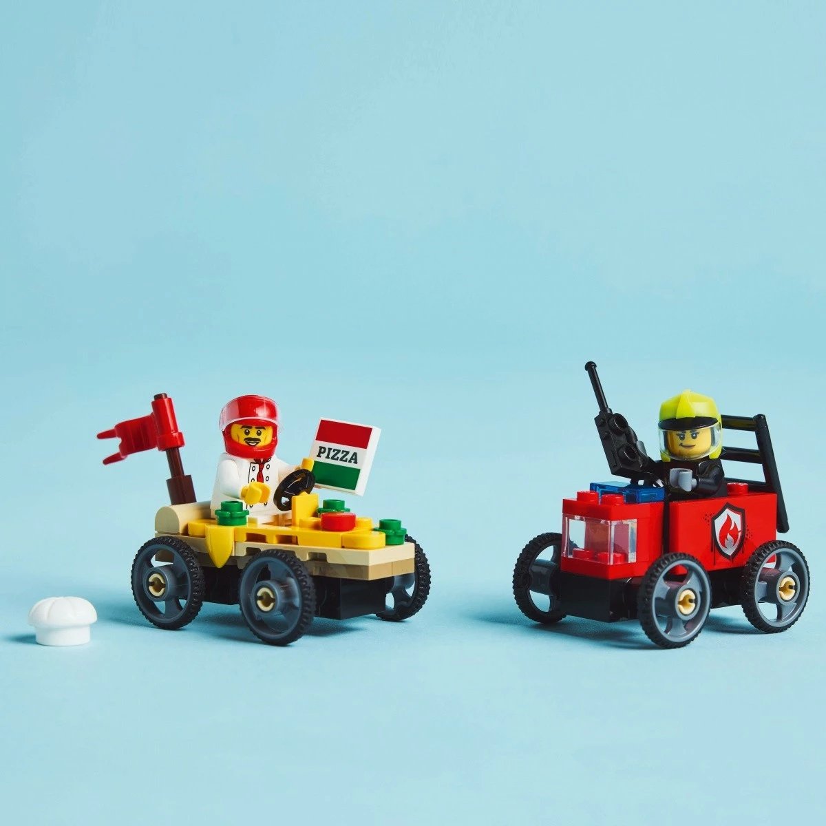 Set lodrash LEGO City Race Car, 60458, 70 pjesë, Pizza vs Fire Truck