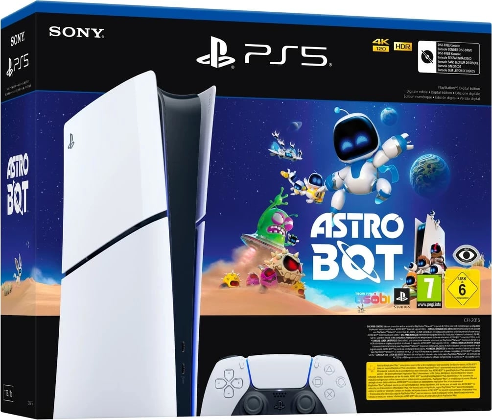 Konsolë PS5 Sony 1TB Digital Slim Astro Bot e bardhë