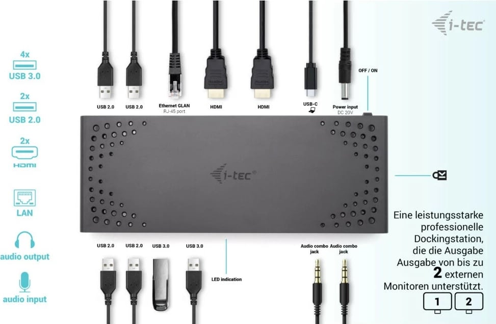Docking station i-tec USB 3.0/USB-C/Thunderbolt, Dual Display, Power Delivery 100W, i zi