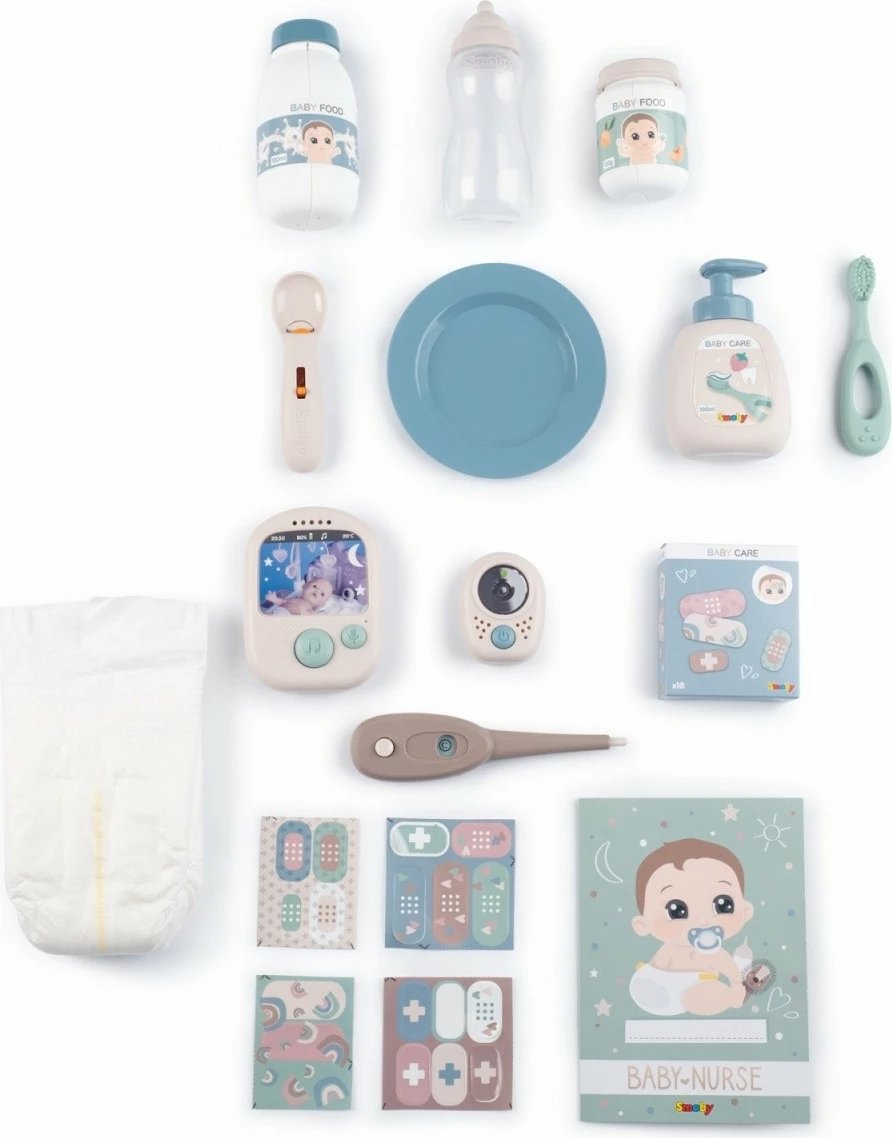 Kënd loje elektronik për kujdes bebe Smoby Baby Nurse, me aksesorë, Bezhe/Rozë/E bardhë