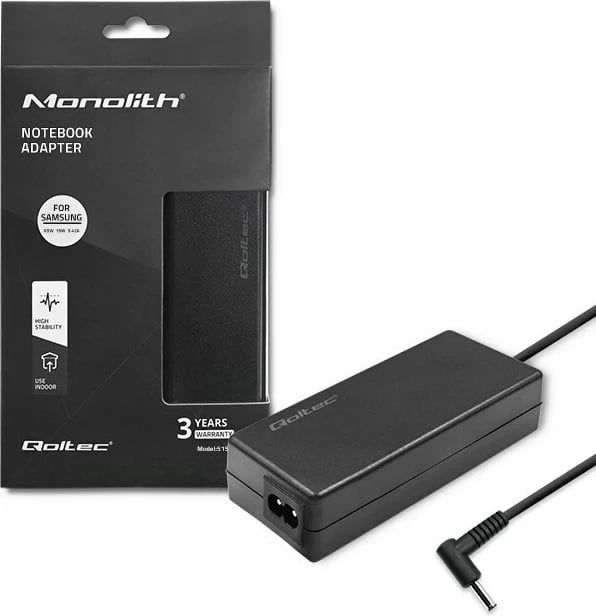Adapter për laptop Qoltec Samsung PREMIUM 65W, 19V, 3.42A, 3.0*1.0, i zi