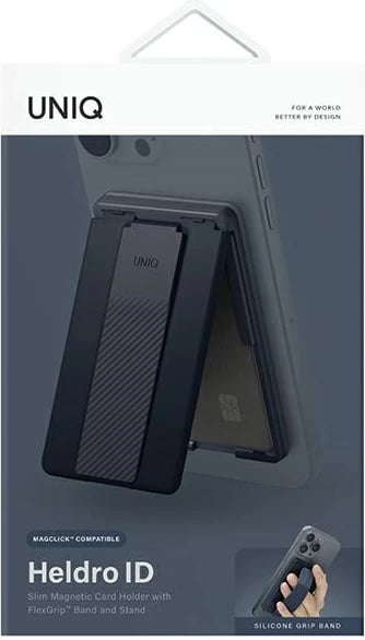 Mbështjellës magnetik për celular UNIQ Heldro ID me portofol, mbështetëse dhe rrip, Blu