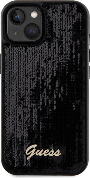 Mbështjellës Guess Sequin Script Metal për iPhone 13/14/15, i zi