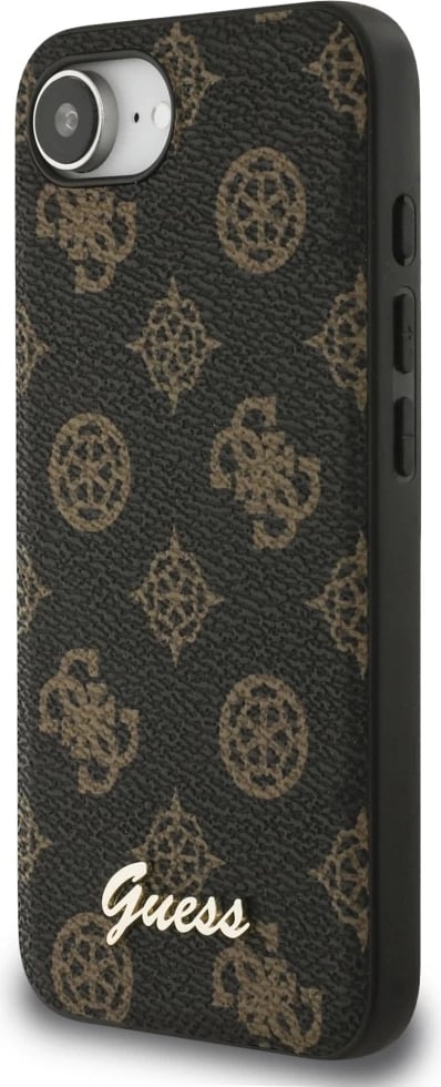 Mbështjellës Guess Peony Script Logo MagSafe për iPhone 16e, i zi