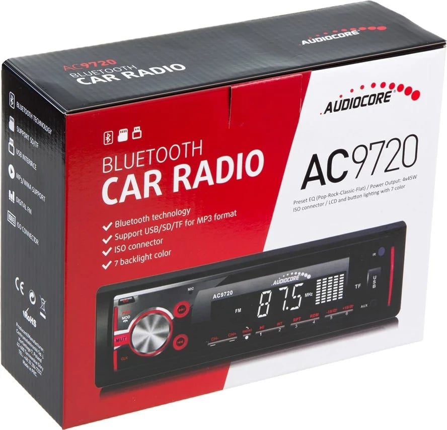Radio makine Audiocore AC9720B, MP3, WMA, USB, RDS, SD, Bluetooth, Multicolor