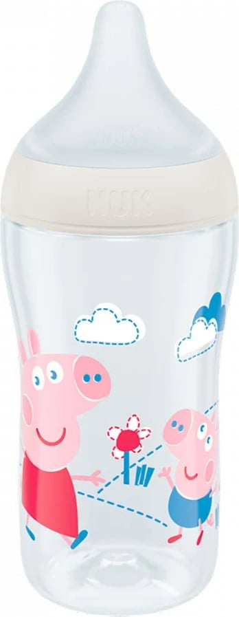 Biberon NUK Perfect Match Peppa Pig Temperature Control 260 ml, silikon Size M (3m+), bezhë