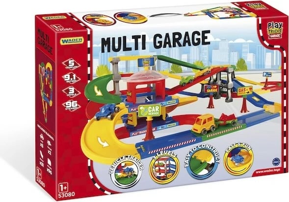 Set garazh lodër Wader Play Tracks Garage, 5 makina, plastikë, shumëngjyrëshe