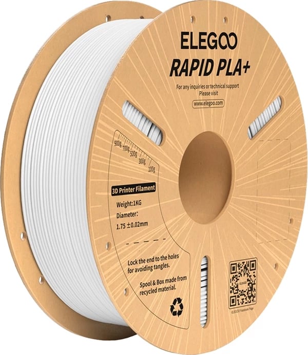 Filament 3D Elegoo Rapid PLA+, 1 kg, 1.75 mm, Bardhë