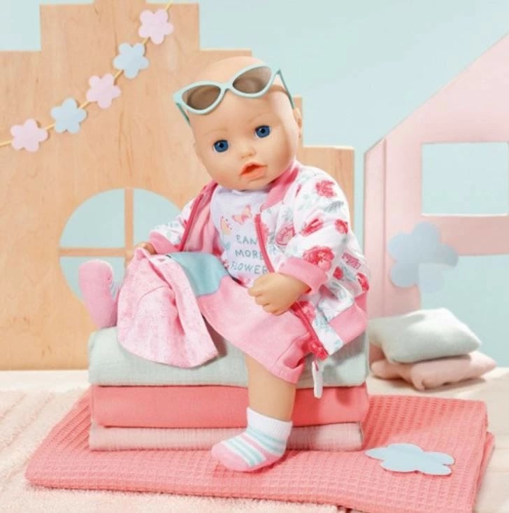 Set rrobash pranverore për kukull Baby Annabell Zapf 43 cm, rozë/blu, me aksesorë
