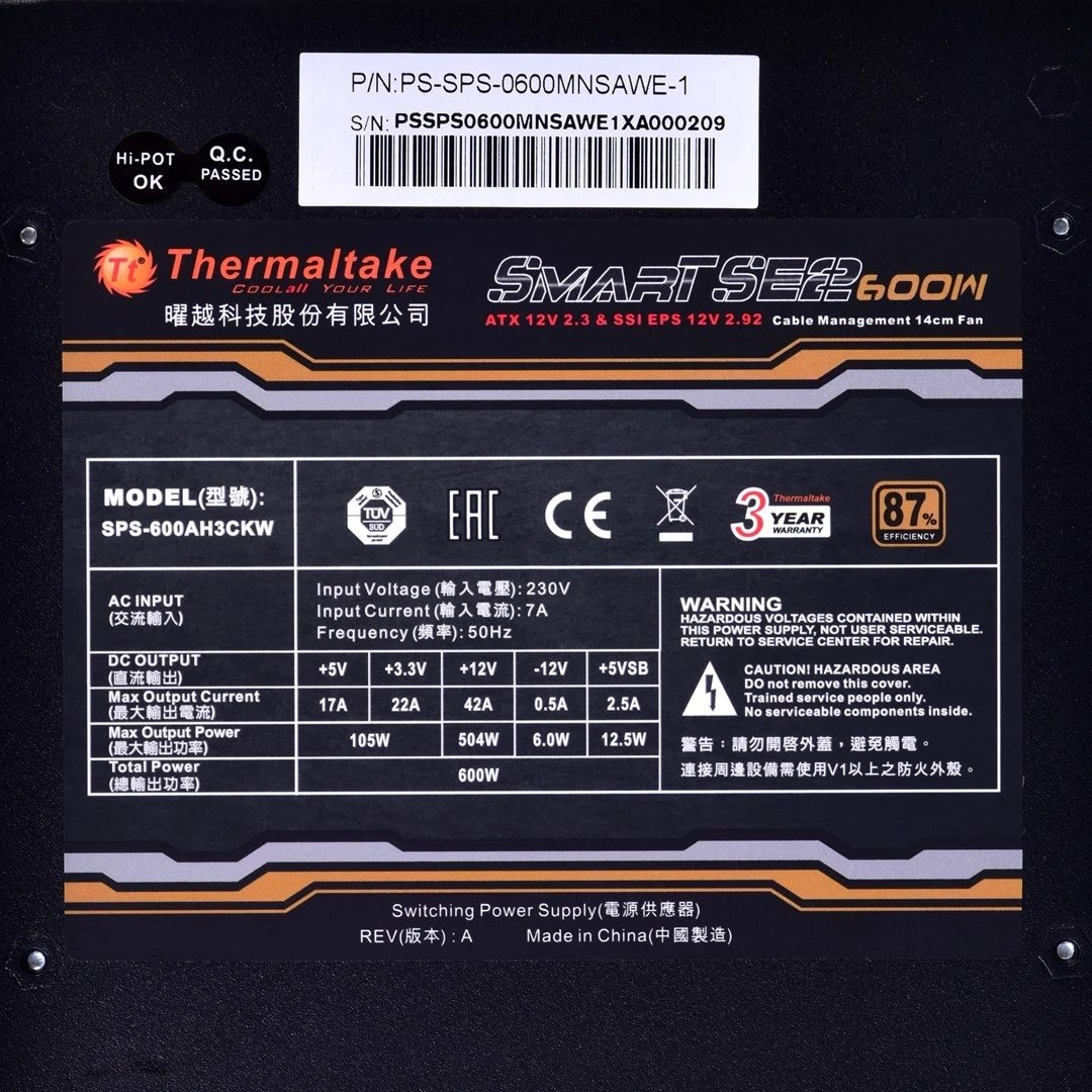Furnizues i Energjisë Thermaltake Smart SE2 600W, ATX, i Zi Furnizues i Energjisë Thermaltake Smart SE2 600W, ATX, i Zi