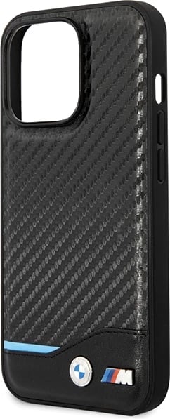 Mbështjellës BMW Leather Carbon për iPhone 13 Pro Max, 6.7", i zi