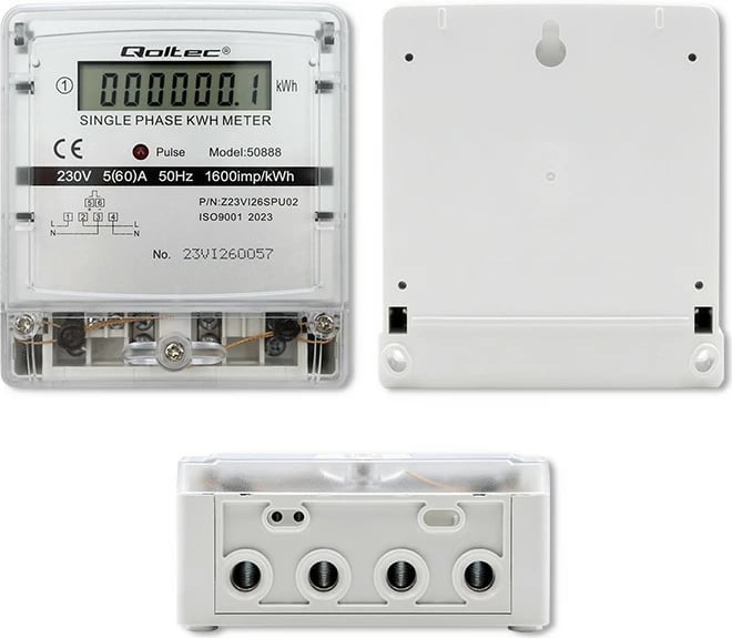 Matës energjie Qoltec 50888, njëfazësh, LCD, 230V, Gri Matës energjie Qoltec 50888, njëfazësh, LCD, 230V, Gri