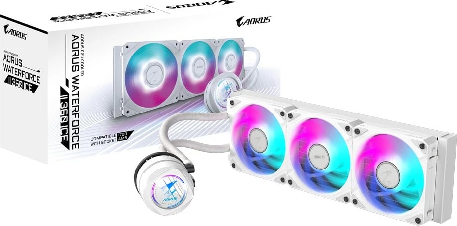 Ftohës uji Gigabyte AORUS WATERFORCE II 360 ICE, 3x120mm ARGB, i bardhë
