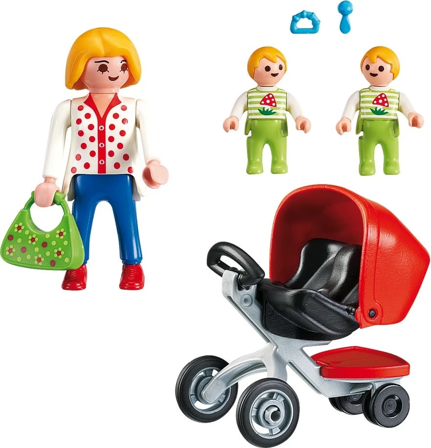 Set lodrash Playmobil City Life 5573, karrocë binjakësh me figurina