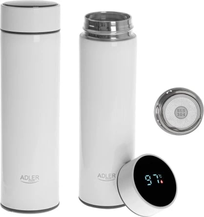 Termus, Adler, AD 4506, 473ml, ekran LED me prekje, izolim vakum, çelik inox SS304, e bardhë